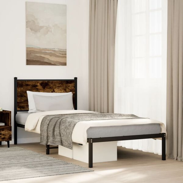 vidaXL Bedframe zonder matras metaal gerookt eikenkleurig 80x200 cm