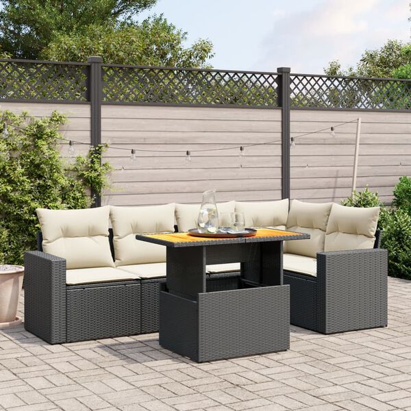 vidaXL 6-delige Loungeset met kussens poly rattan zwart