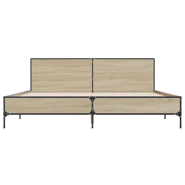 vidaXL Bedframe bewerkt hout metaal sonoma eikenkleurig 200x200 cm