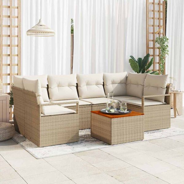 vidaXL Tuin Sofa Set met kussen 7 pcs Beige Poly riet