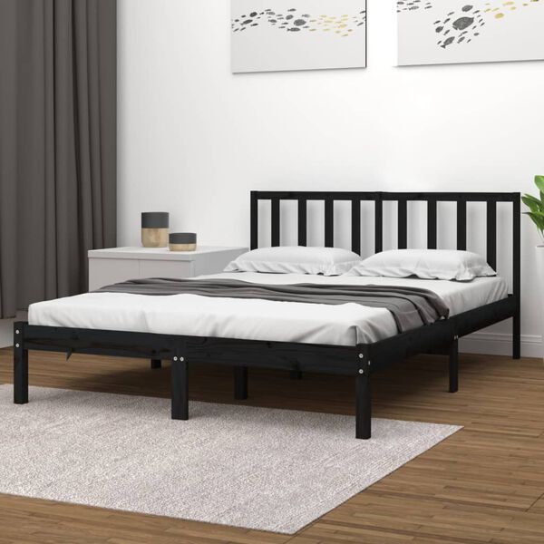 vidaXL Bedframe massief grenenhout zwart 140x190 cm