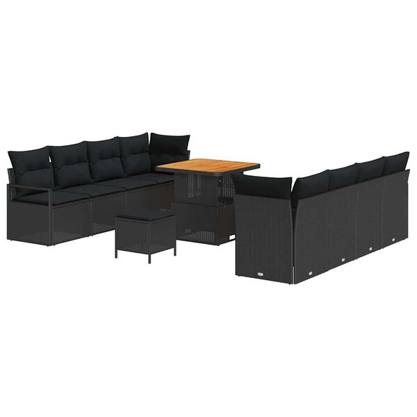vidaXL Tuin Sofa Set met kussen 11 pcs Zwart Poly riet