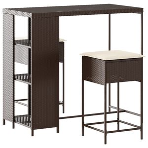 vidaXL 3-delige Tuinbarset met kussens poly rattan bruin