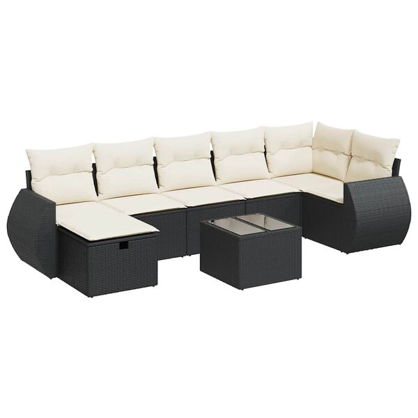 vidaXL 8-delige Loungeset met kussens poly rattan zwart