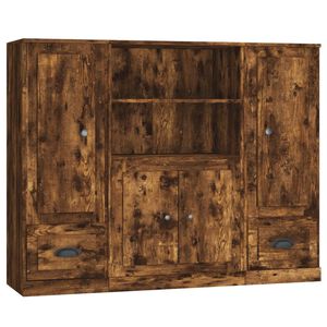vidaXL Hoge kasten 3 st bewerkt hout gerookt eikenkleurig
