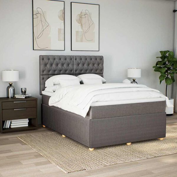 vidaXL Boxspring met matras stof taupe 140x200 cm