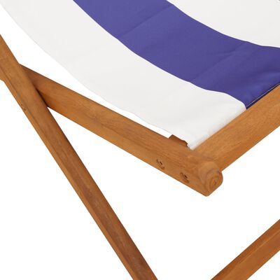 vidaXL Strandstoel inklapbaar eucalyptushout en stof blauw en wit