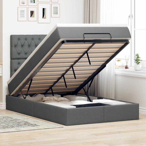vidaXL Ottoman bed met matras 120x190 cm stof donkergrijs