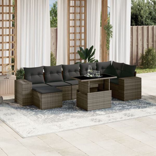 vidaXL 8-delige Loungeset met kussens poly rattan grijs