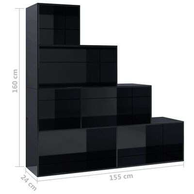 vidaXL Boekenkast/kamerscherm 155x24x160 cm spaanplaat hoogglans zwart