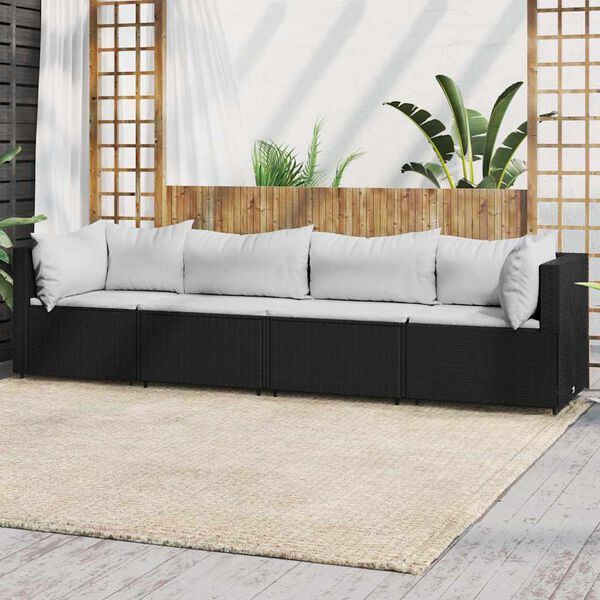 vidaXL 4-delige Loungeset met kussens poly rattan zwart