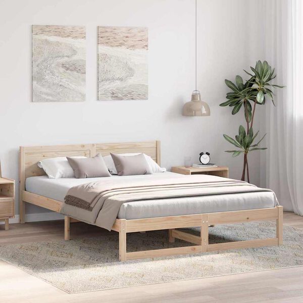 vidaXL Bedframe met hoofdeinde Naturel 140 x 200 cm Massief grenenhout
