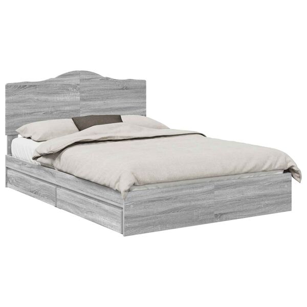 vidaXL Opslag bed met lade Grijs Sonoma 140 x 200 cm Bewerkt hout
