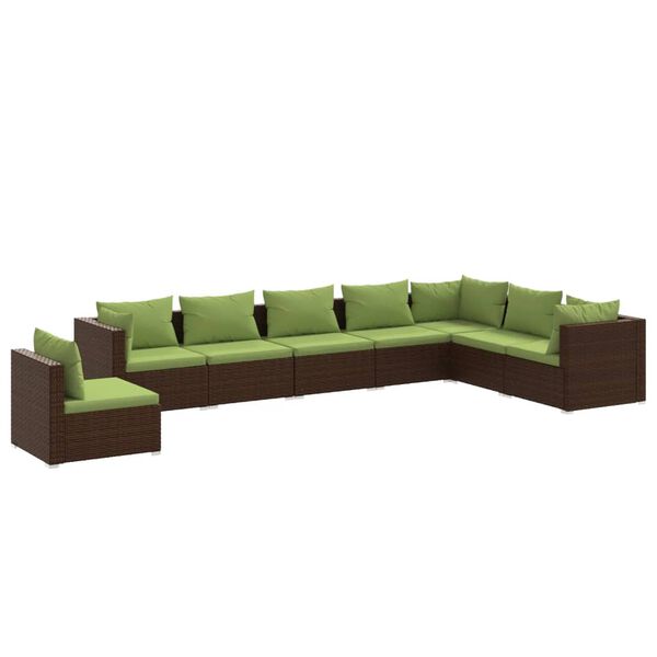 vidaXL 8-delige Loungeset met kussens poly rattan bruin