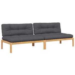 vidaXL Tuinmiddenbanken 2 st pallet met kussens massief acaciahout