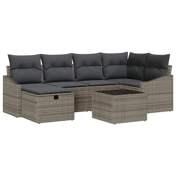 vidaXL Bankstel met kussen 7 pcs poly rattan