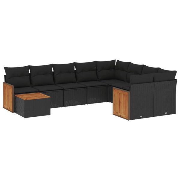 vidaXL 10-delige Loungeset met kussens poly rattan zwart