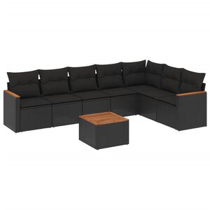 vidaXL 8-delige Loungeset met kussens poly rattan zwart