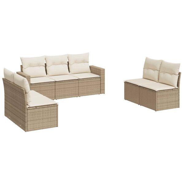 vidaXL 7-delige Loungeset met kussens poly rattan beige
