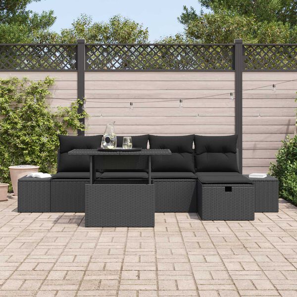 vidaXL Tuin Sofa Set met kussen 6 pcs Zwart Poly riet