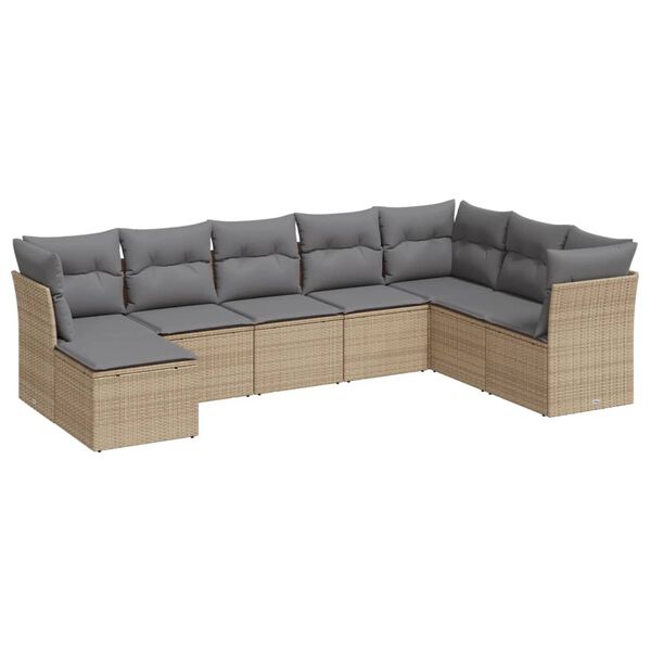 vidaXL 8-delige Loungeset met kussens poly rattan beige