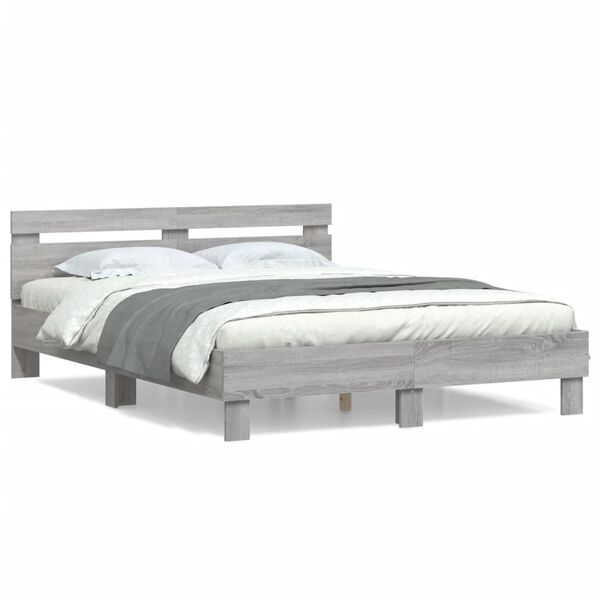 vidaXL Bedframe met hoofdeinde bewerkt hout grijs sonoma 140x190 cm