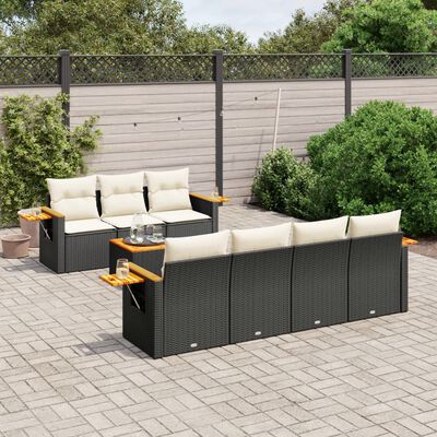 vidaXL 8-delige Loungeset met kussens poly rattan zwart