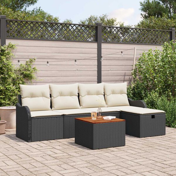 vidaXL Tuinbankenset met kussen met opslag 6 pcs Zwart poly rattan