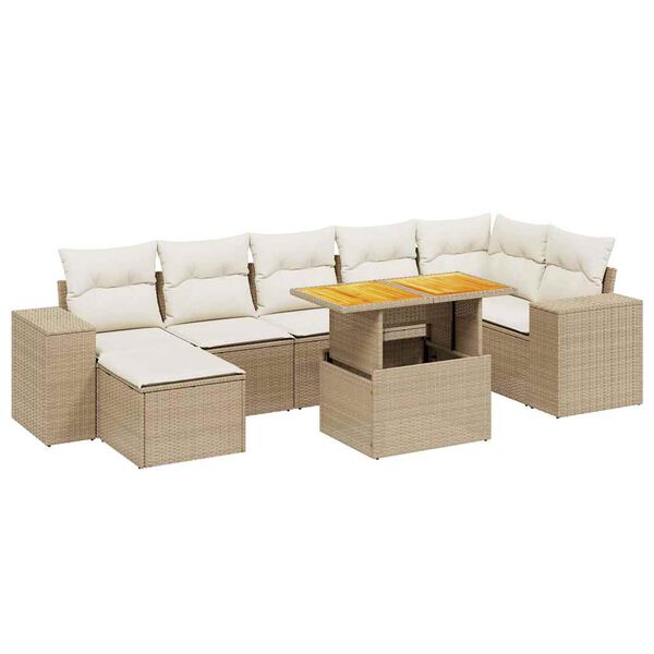 vidaXL 8-delige Loungeset met kussens poly rattan beige