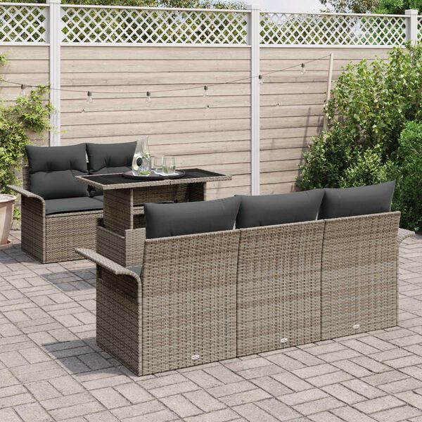 vidaXL Tuin Sofa Set met kussen met opslag 6 pcs Grijs Poly Rattan