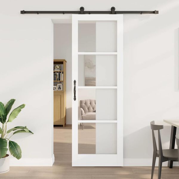 vidaXL Schuifdeur ORKDAL Wit 78 x 232 cm Massief grenenhout en glas