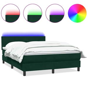 vidaXL Boxspring met matras en LED fluweel donkergroen 160x220 cm