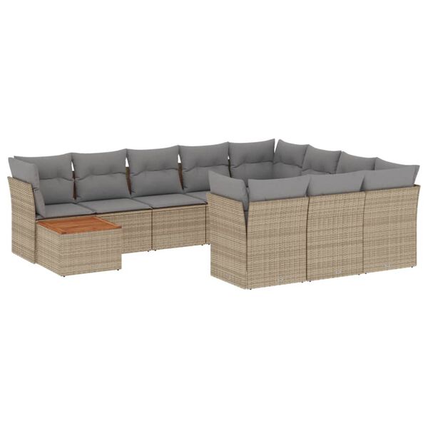 vidaXL 11-delige Tuinset met kussens poly rattan beige