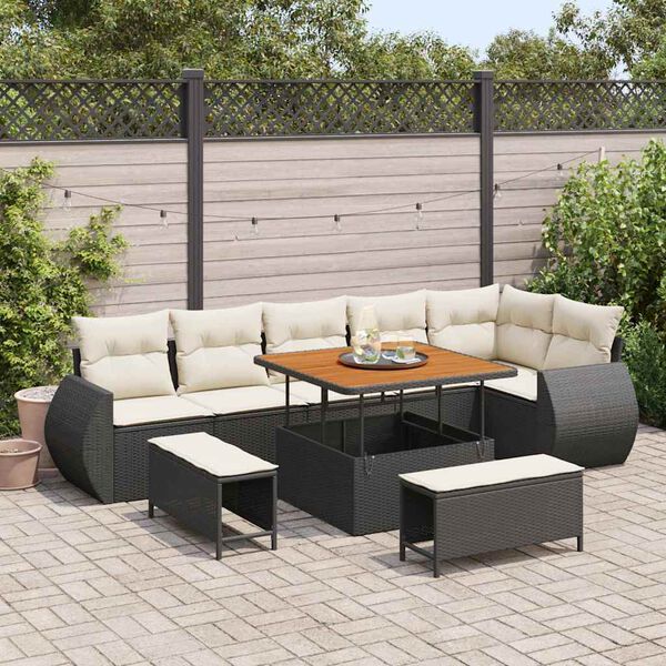 vidaXL Tuinbankenset 9 pcs Zwart poly rattan