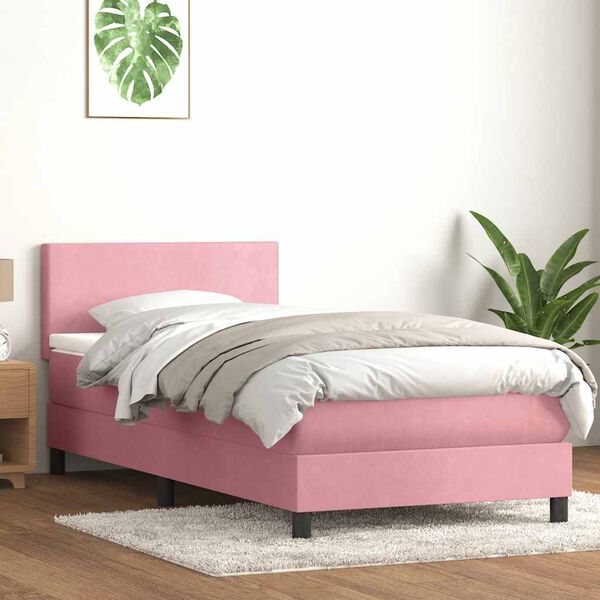 vidaXL Boxspring met matras en LED fluweel roze 80x220 cm