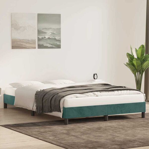 vidaXL Bedframe zonder matras 160x220 cm fluweel donkergroen