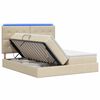 vidaXL LED Opslagbed met Matras Cr&egrave;mekleurig 200 x 200 cm Stof