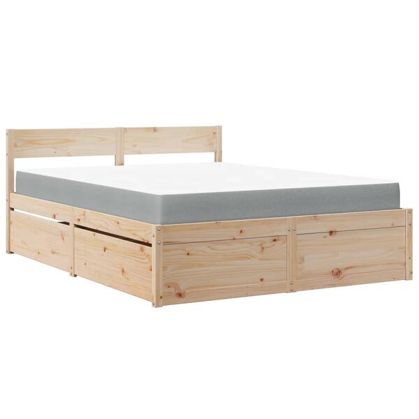 vidaXL Bed met lades en matras massief grenenhout 140x200 cm