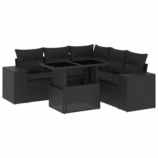 vidaXL 6-delige Loungeset met kussens poly rattan zwart