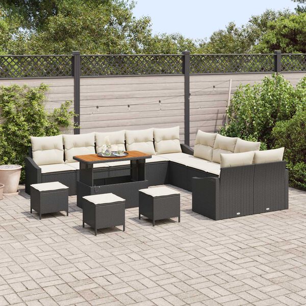 vidaXL Tuin Sofa Set met kussen met opslag 13 pcs Zwart en Cr&egrave;me