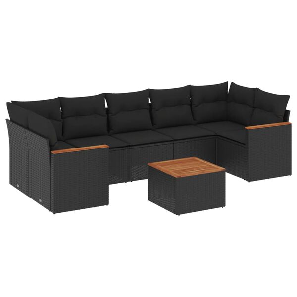 vidaXL 8-delige Loungeset met kussens poly rattan zwart