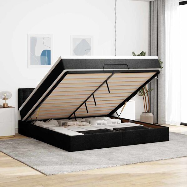vidaXL Ottoman bed met matras 180x200cm stof zwart