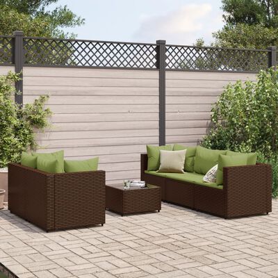 vidaXL 6-delige Loungeset met kussens poly rattan bruin