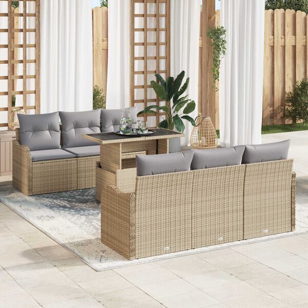 vidaXL Tuin Sofa Set met kussen 7 pcs Beige Poly riet