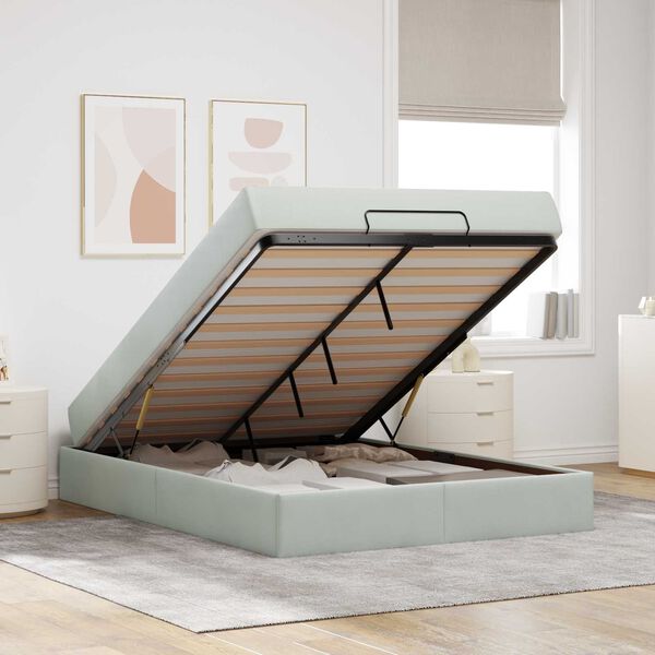 vidaXL Bedframe met matras met matras 2 pcs Lichtgrijs Fluweel