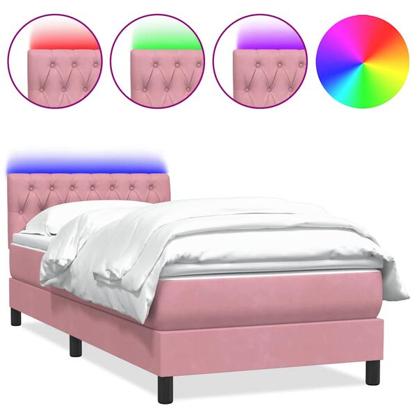 vidaXL Boxspring met matras fluweel roze 80x210 cm
