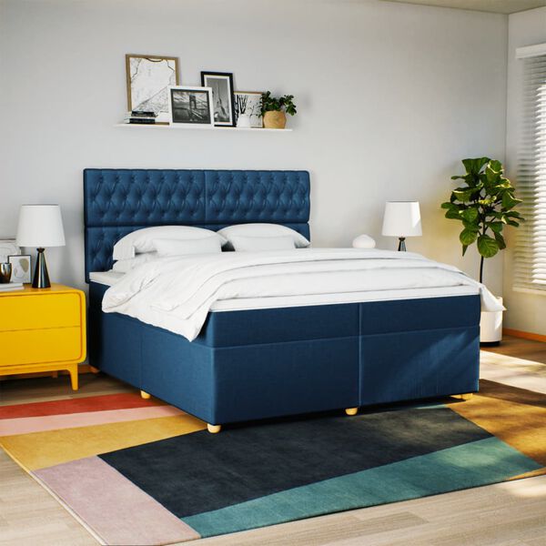 vidaXL Boxspring met matras stof blauw 200x200 cm