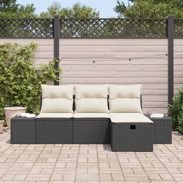 vidaXL Bankstel met kussen 4 pcs poly rattan