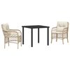 vidaXL Tuin eettafelset met kussen 3 pcs Beige poly rattan