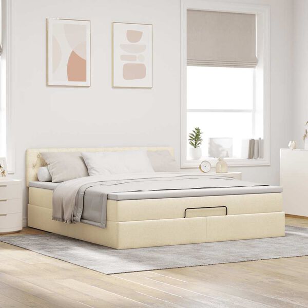 vidaXL Ottoman bed met matras 180x200cm stof cr&egrave;mekleurig